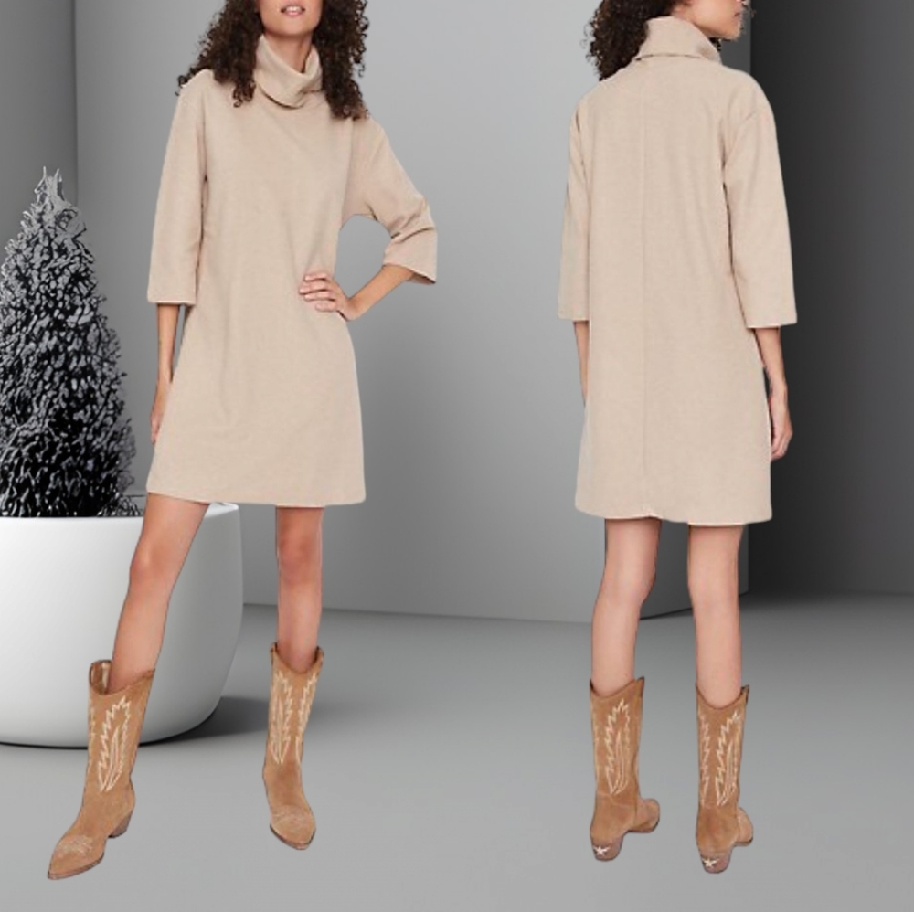 Zara Women's Oversized Turtleneck Cream Sweater Dress